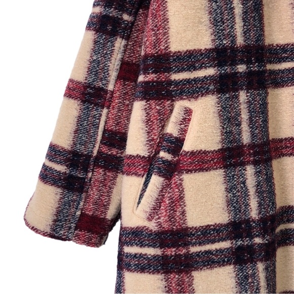 Blank NYC Go Ahead Teddy Red Cream Plaid Oversized Wool Blend Button Jacket Coat - Picture 7 of 11
